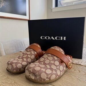 Coach Tan and Brown Monogram Clogs